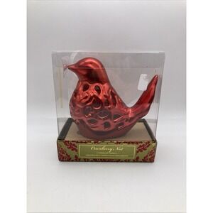 Red Cardinal Reticulated Hanging Fragrance Ornament Pomander Ceramic